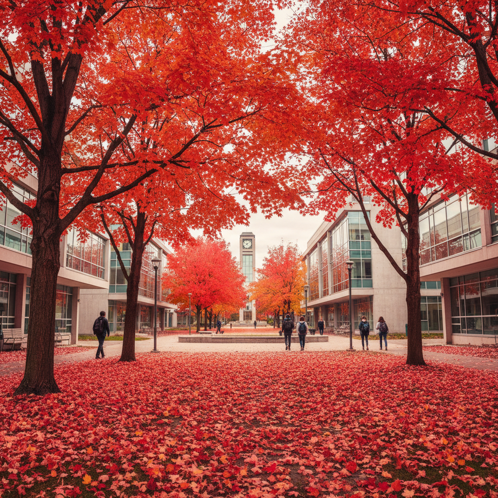 Study in Canada - McGill University historic campus buildings in Montreal with autumn foliage for Indian students