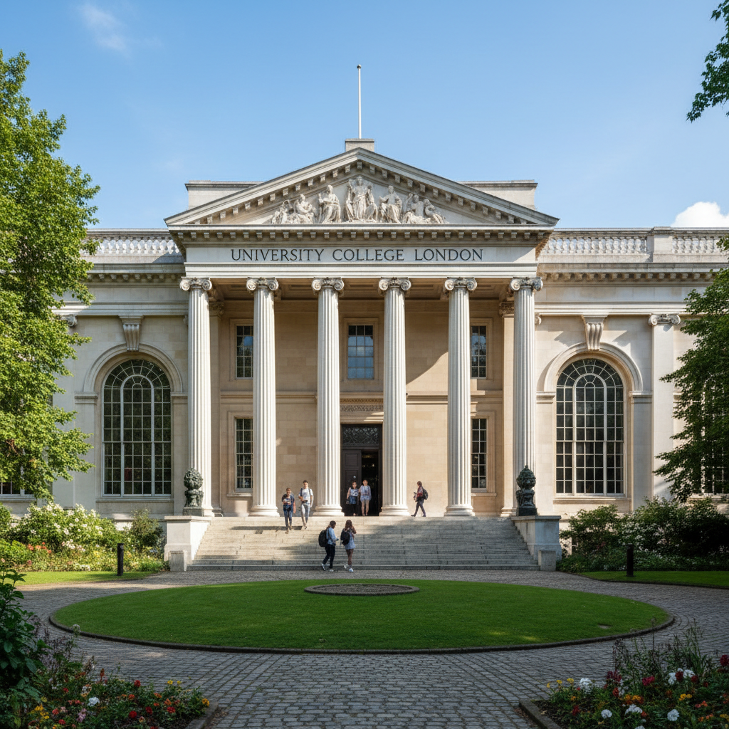 Study in UK - University College London neoclassical Wilkins Building facade with Corinthian columns in Bloomsbury for Indian students