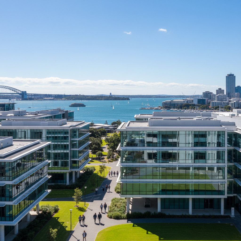 Study in New Zealand - Victoria University of Wellington hillside campus with panoramic views of Wellington harbour for Indian students