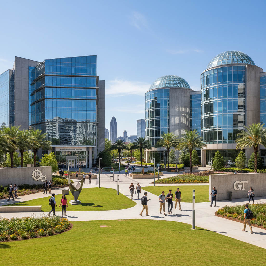 Study in USA - Georgia Tech campus with modern research buildings and green spaces in Atlanta Georgia for Indian students
