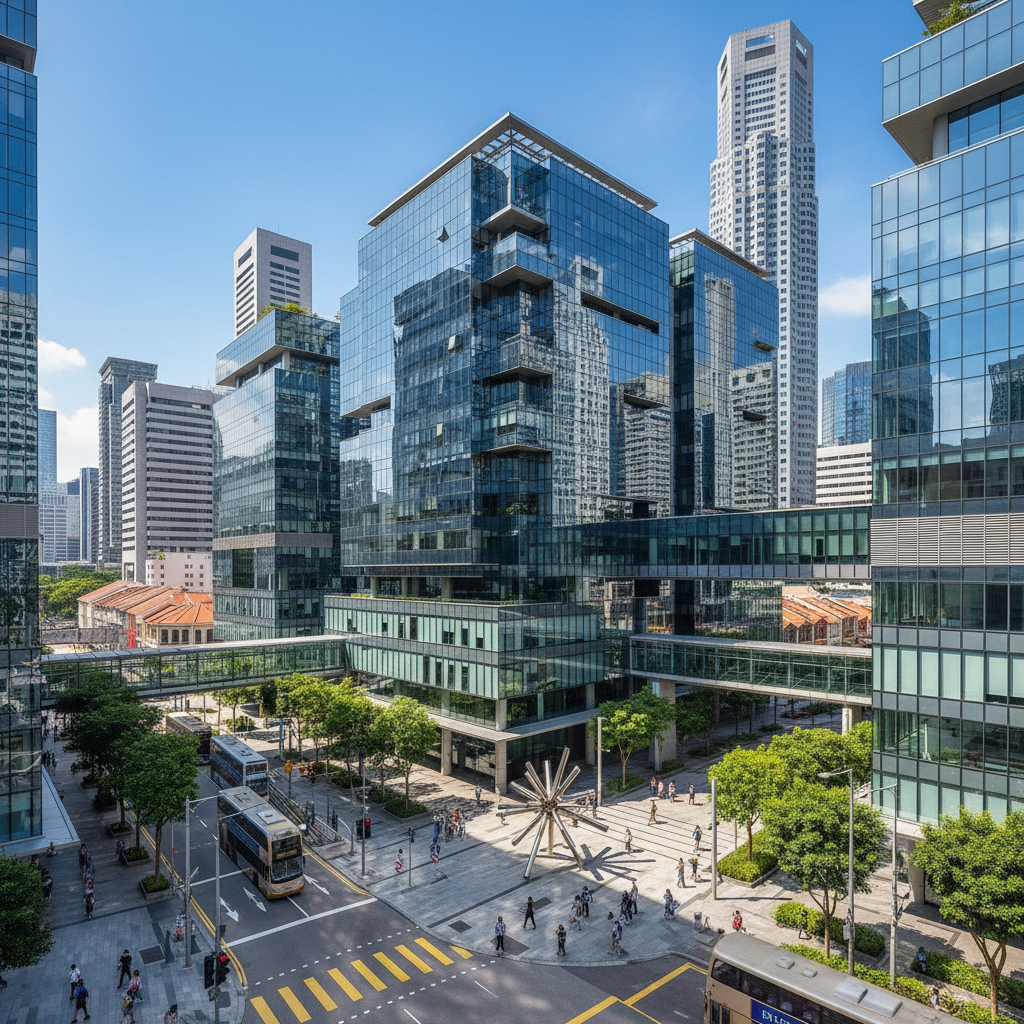 Study in Singapore - Singapore Management University SMU urban campus with modern glass buildings in the heart of Singapore city for Indian students