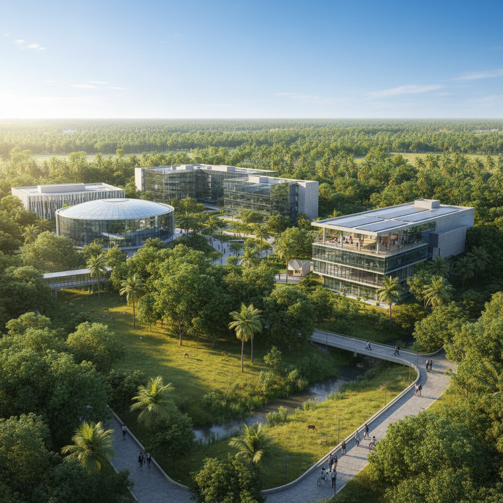 Study in New Zealand - University of Waikato modern campus buildings surrounded by native New Zealand bush in Hamilton for Indian students