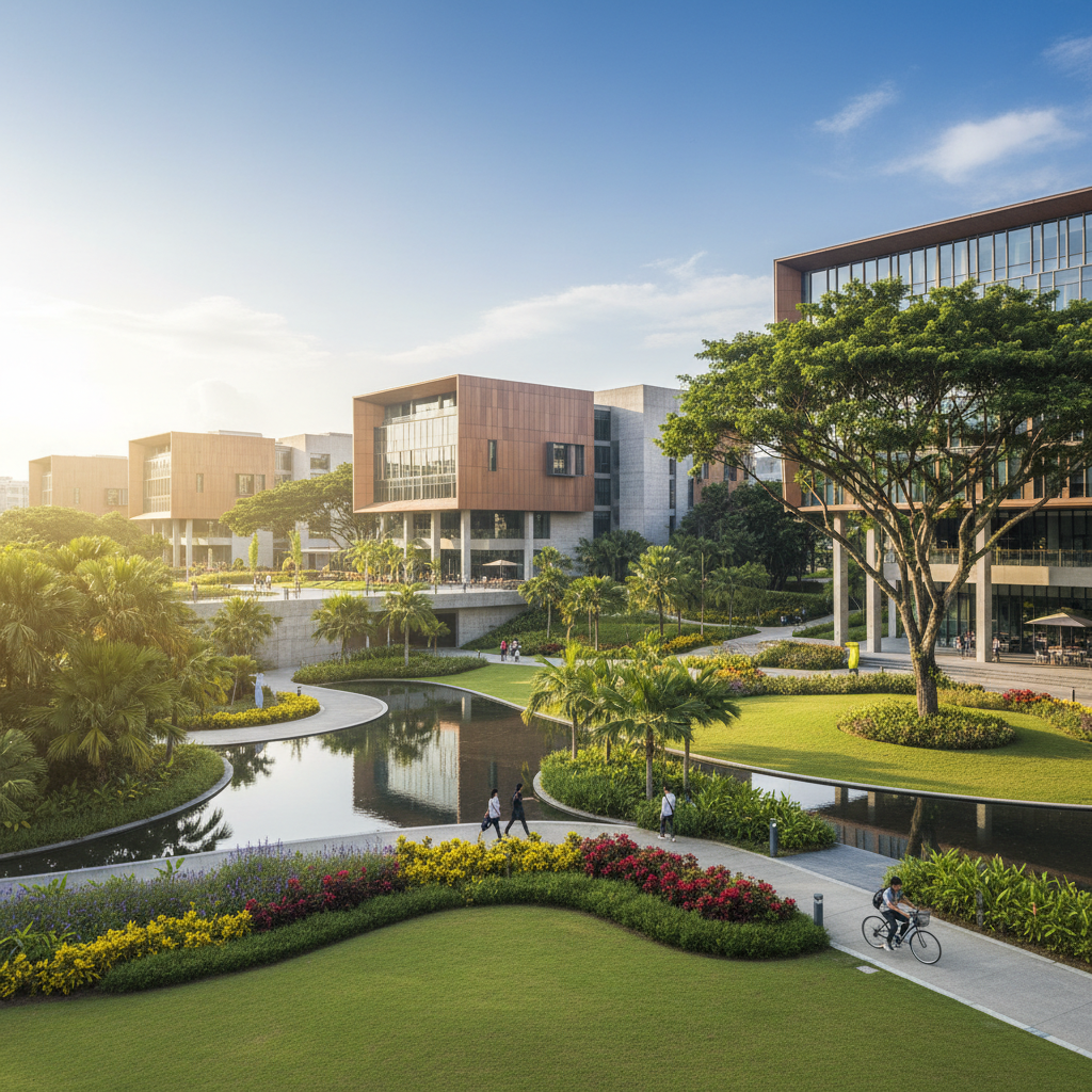 Study in Singapore - Nanyang Technological University NTU distinctive hive-shaped building and green campus in western Singapore for Indian students