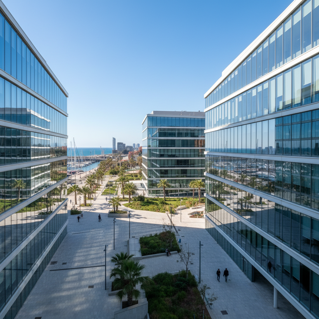 Study in Europe - Pompeu Fabra University modern campus buildings near the Barcelona waterfront in Catalonia Spain for Indian students